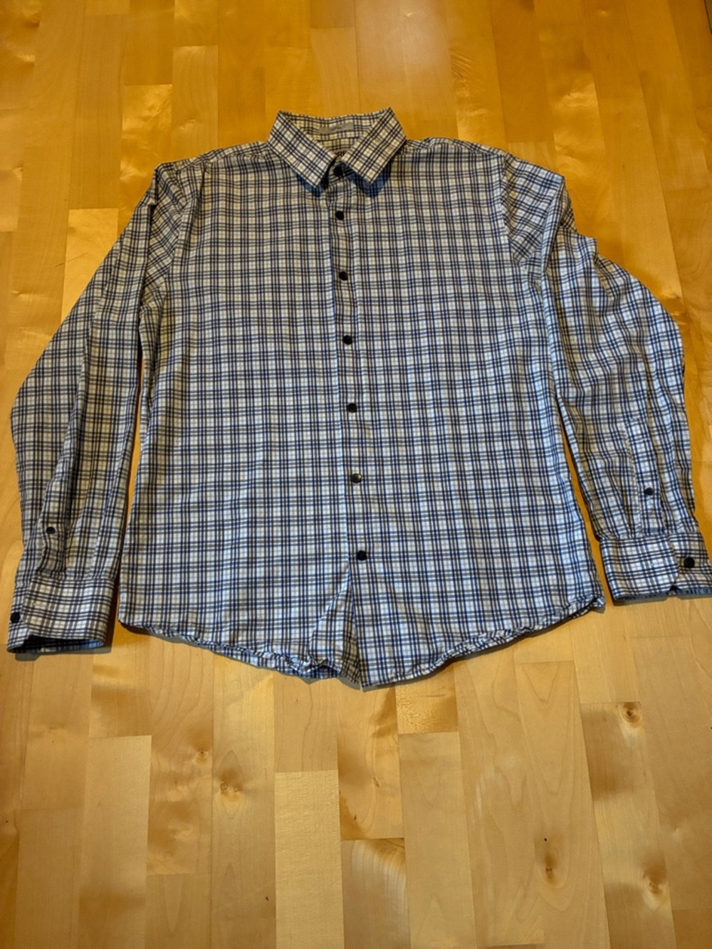 Express Men's Blue and White Plaid Button-Down Shirt